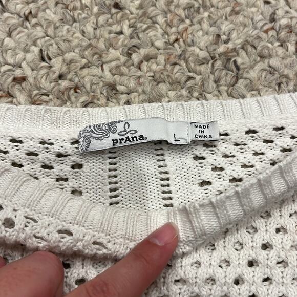 Prana Parker White Organic Cotton Open Knit Sweater Sz L Casual Outdoor Summer - Picture 2 of 6